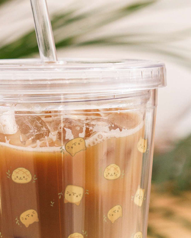 Süße Katzen Tumbler Becher mit Strohhalm – Klarer Kunststoff