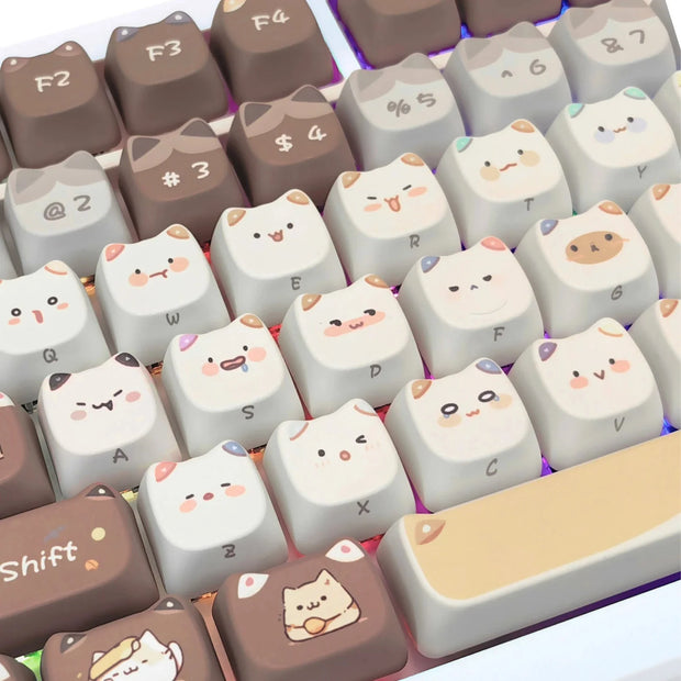 Kawaii Katze Tastenkappen 108 Stück – Süßes Mocha Mao Design