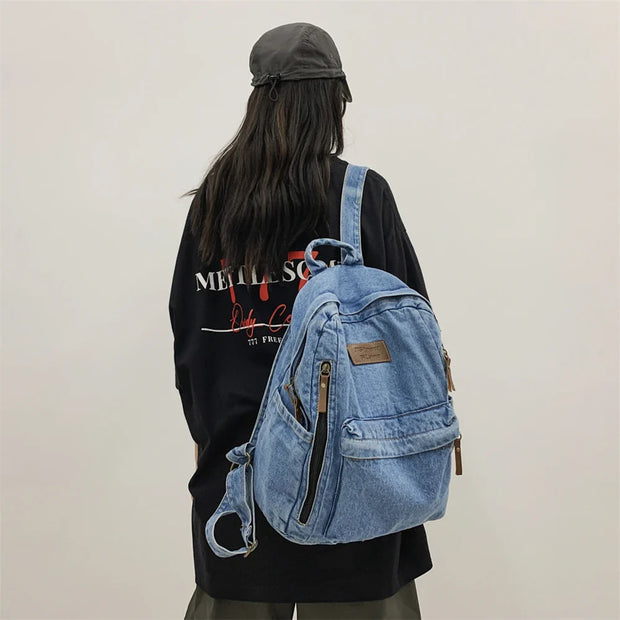 Denim Rucksack Mehrfach-Taschen Schulrucksack