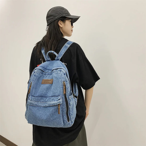 Denim Rucksack Mehrfach-Taschen Schulrucksack