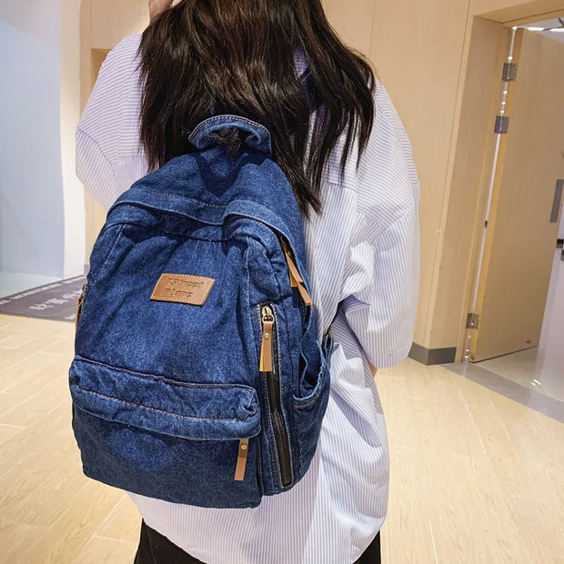 Denim Rucksack Mehrfach-Taschen Schulrucksack