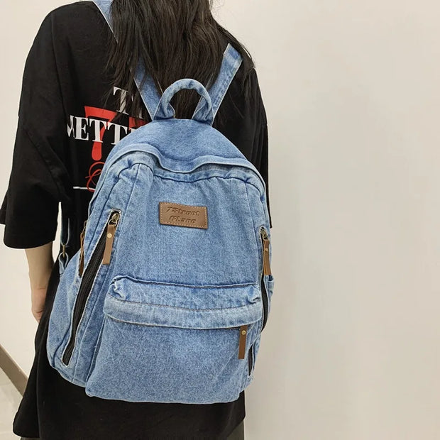 Denim Rucksack Mehrfach-Taschen Schulrucksack
