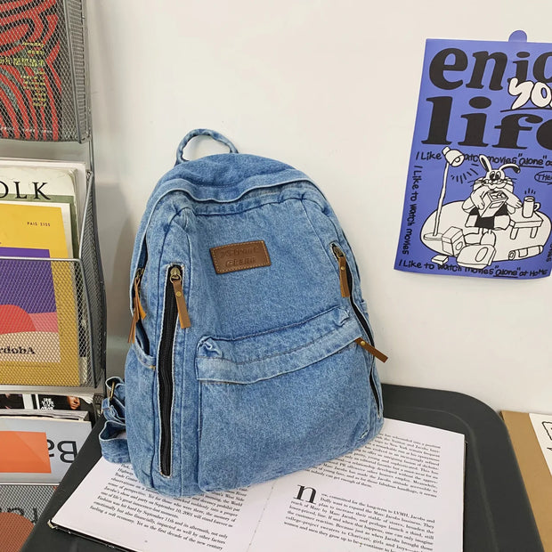 Denim Rucksack Mehrfach-Taschen Schulrucksack