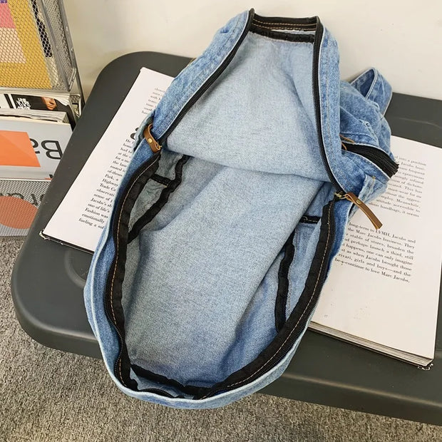 Denim Rucksack Mehrfach-Taschen Schulrucksack