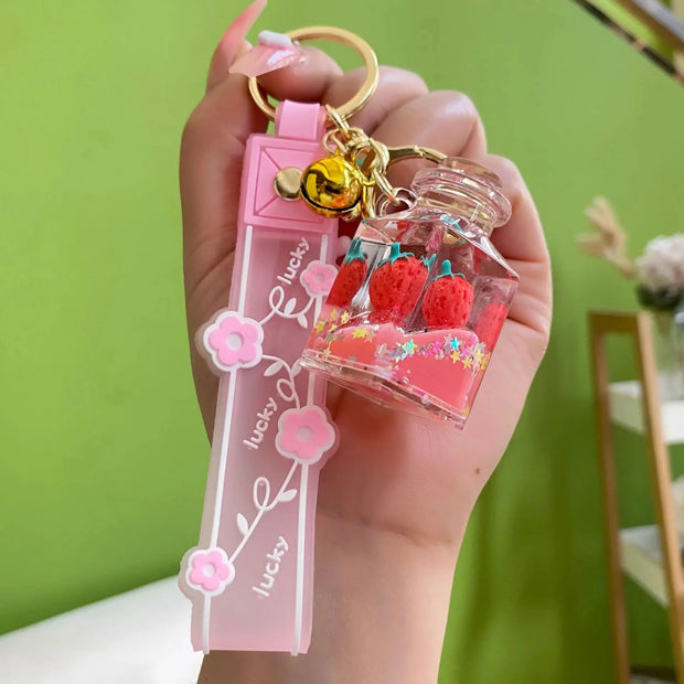 Kawaii Erdbeer Glitzer Quicksand Schlüsselanhänger