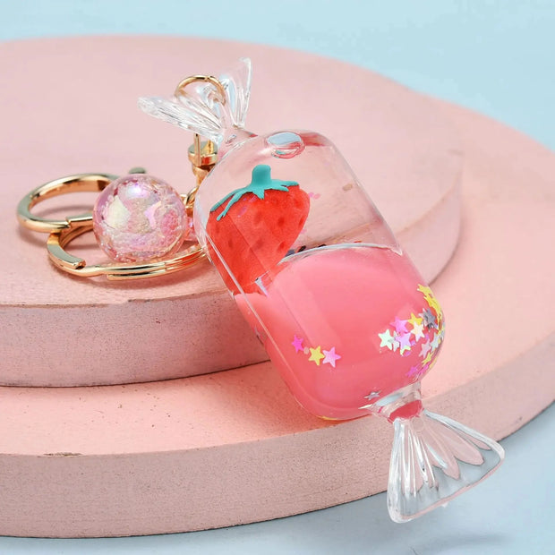 Kawaii Erdbeer Glitzer Quicksand Schlüsselanhänger