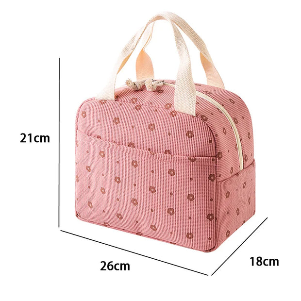 Floral Cord Lunchbag mit Fronttasche – Isolierte Tasche