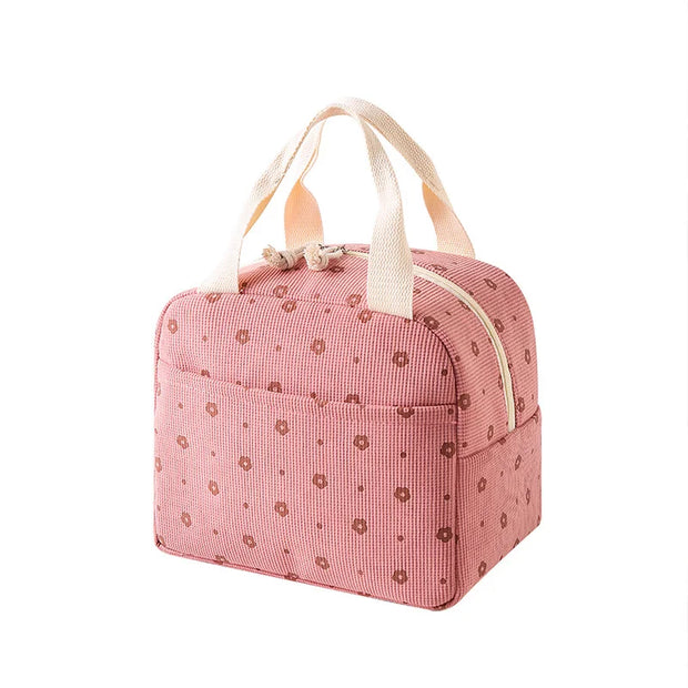 Floral Cord Lunchbag mit Fronttasche – Isolierte Tasche