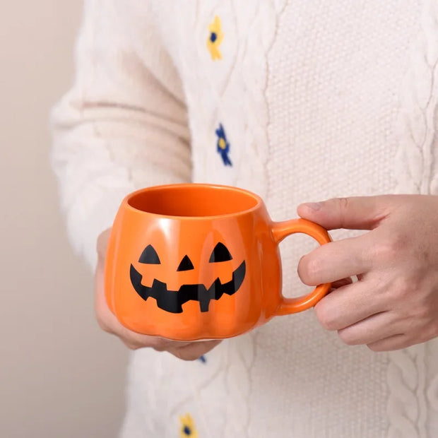 Halloween Kürbis Keramiktasse 400ml – Süße Kaffeetasse mit Kürbismuster