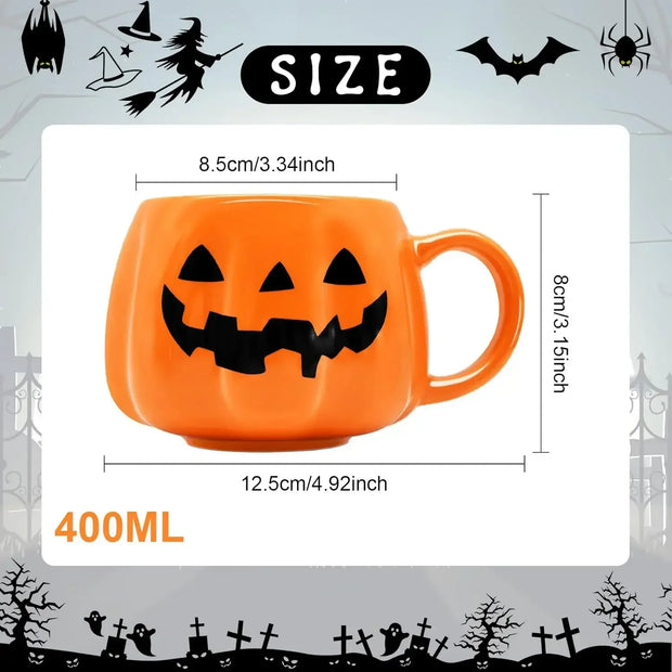 Halloween Kürbis Keramiktasse 400ml – Süße Kaffeetasse mit Kürbismuster