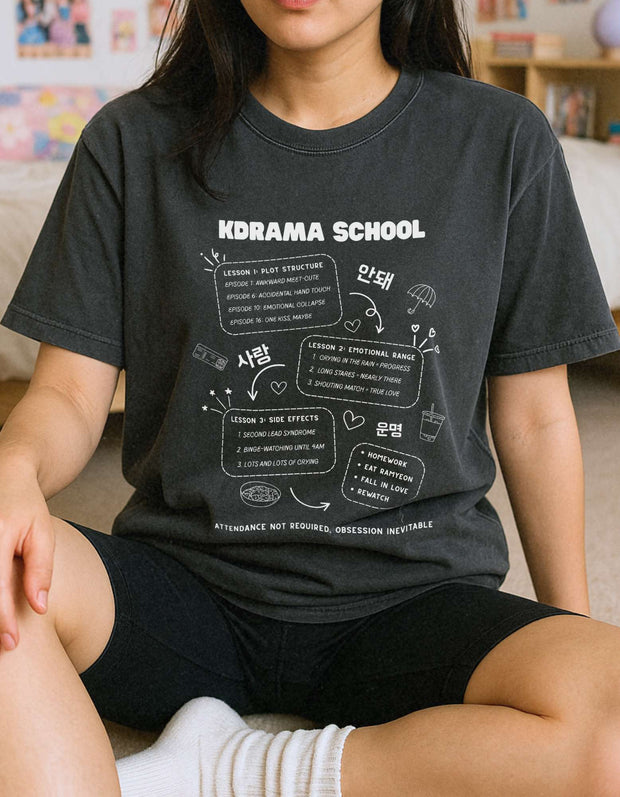 K-Drama Oversize T-Shirt 100% Baumwolle Lila/Schwarz
