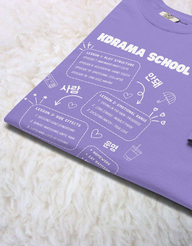 K-Drama Oversize T-Shirt 100% Baumwolle Lila/Schwarz