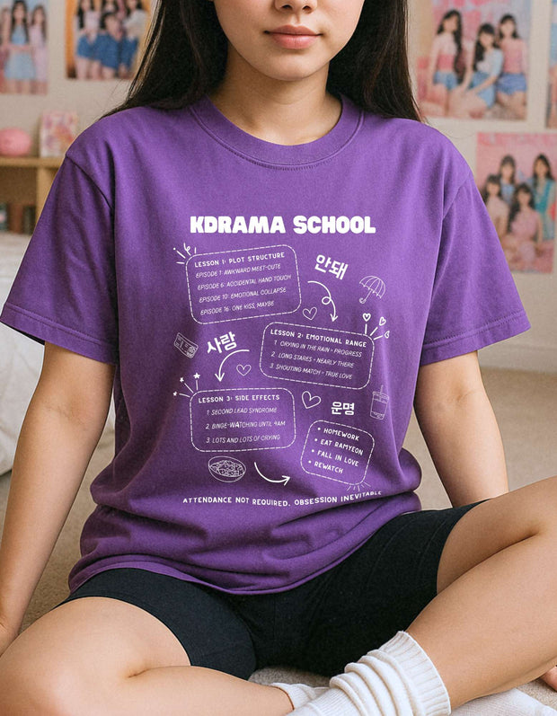 K-Drama Oversize T-Shirt 100% Baumwolle Lila/Schwarz