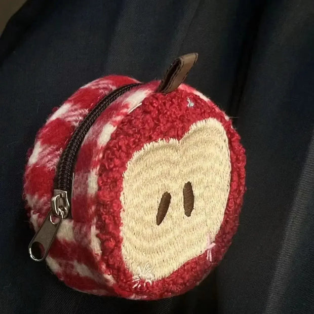 Kawaii Apfel Stickerei Federmäppchen / Münzbörse