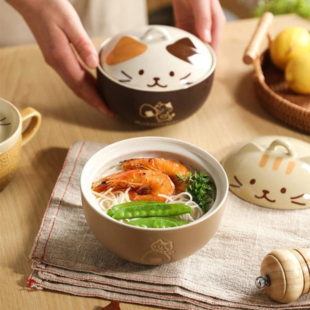 Kawaii Katzen Ramen Schüssel mit Deckel