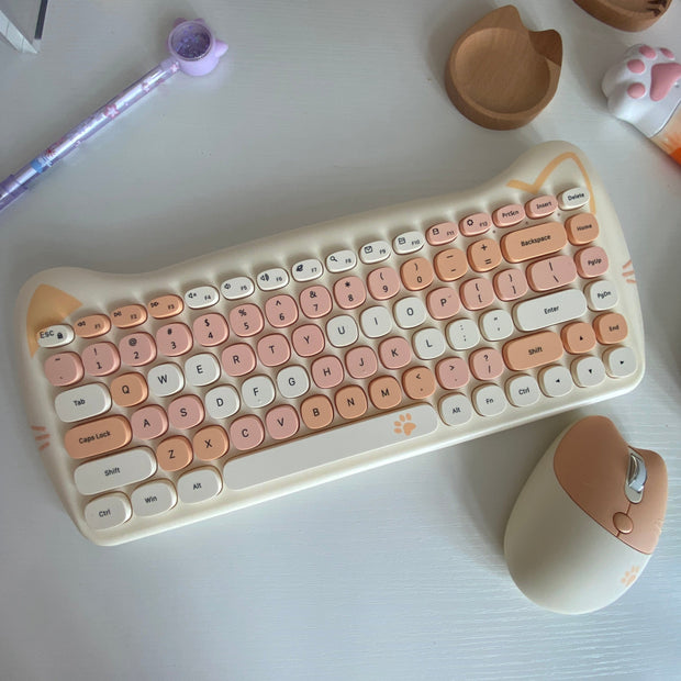Kawaii Katzen Wireless Tastatur & Maus Set – Niedliches Design