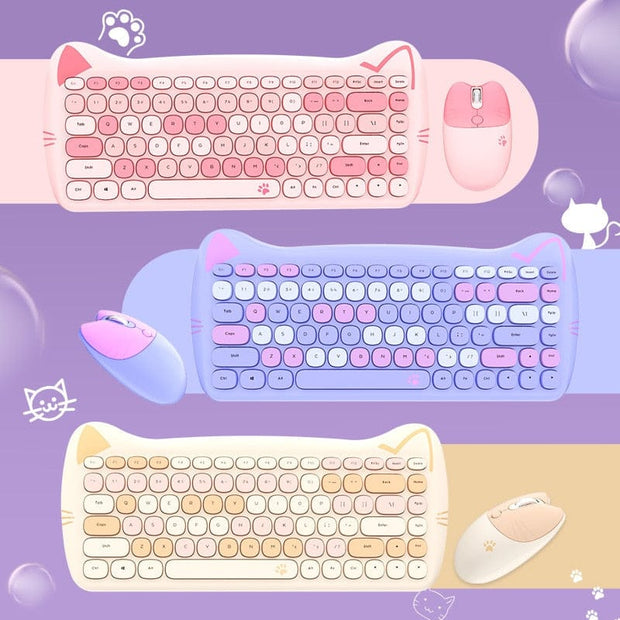 Kawaii Katzen Wireless Tastatur & Maus Set – Niedliches Design