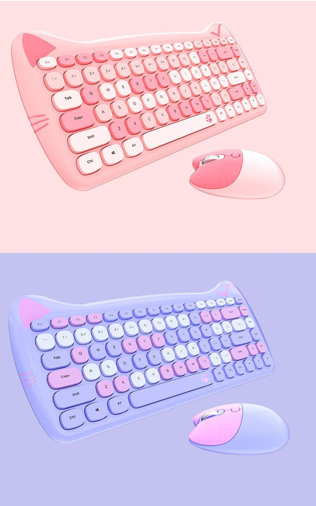 Kawaii Katzen Wireless Tastatur & Maus Set – Niedliches Design