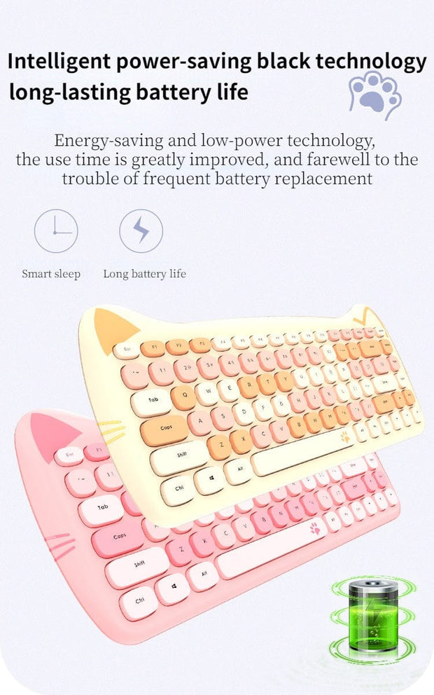 Kawaii Katzen Wireless Tastatur & Maus Set – Niedliches Design