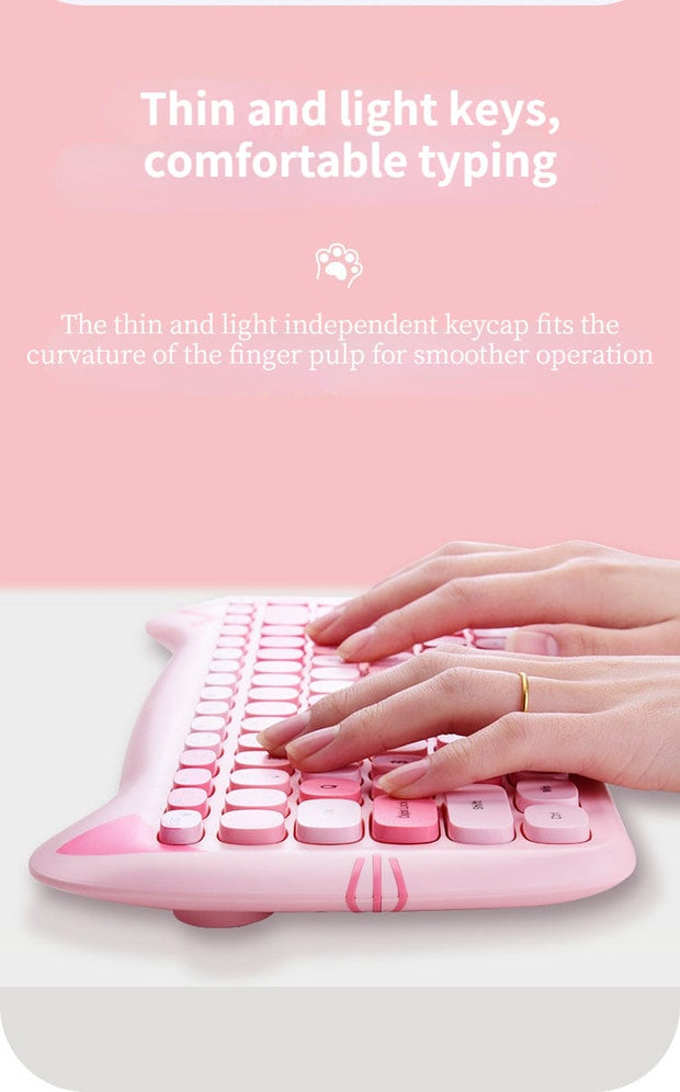 Kawaii Katzen Wireless Tastatur & Maus Set – Niedliches Design