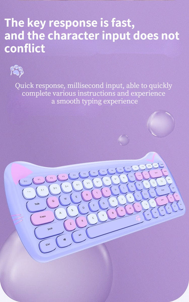 Kawaii Katzen Wireless Tastatur & Maus Set – Niedliches Design