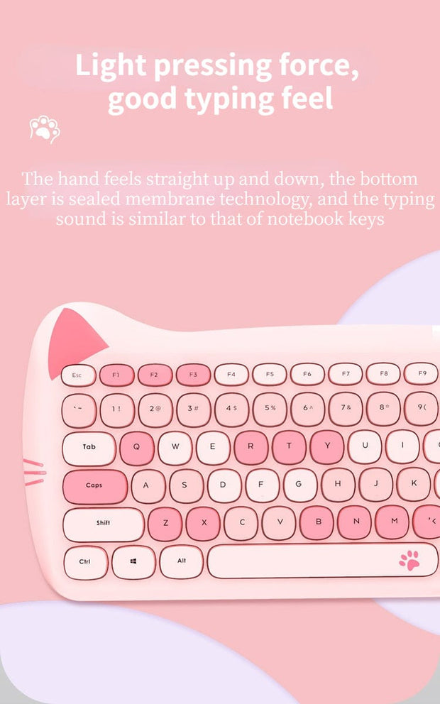 Kawaii Katzen Wireless Tastatur & Maus Set – Niedliches Design