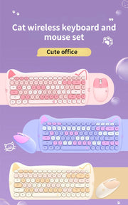 Kawaii Katzen Wireless Tastatur & Maus Set – Niedliches Design
