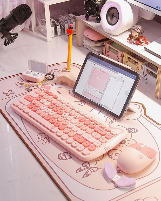 Kawaii Katzen Wireless Tastatur & Maus Set – Niedliches Design