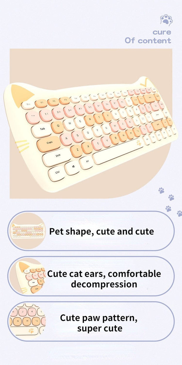 Kawaii Katzen Wireless Tastatur & Maus Set – Niedliches Design
