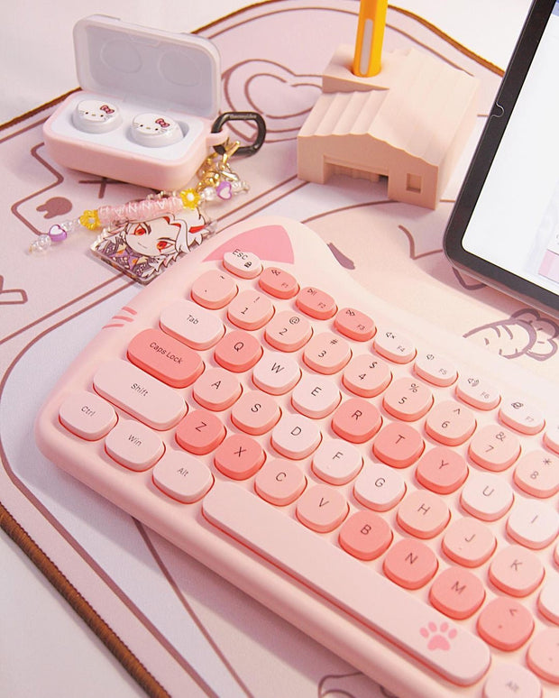 Kawaii Katzen Wireless Tastatur & Maus Set – Niedliches Design