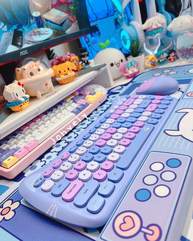 Kawaii Katzen Wireless Tastatur & Maus Set – Niedliches Design
