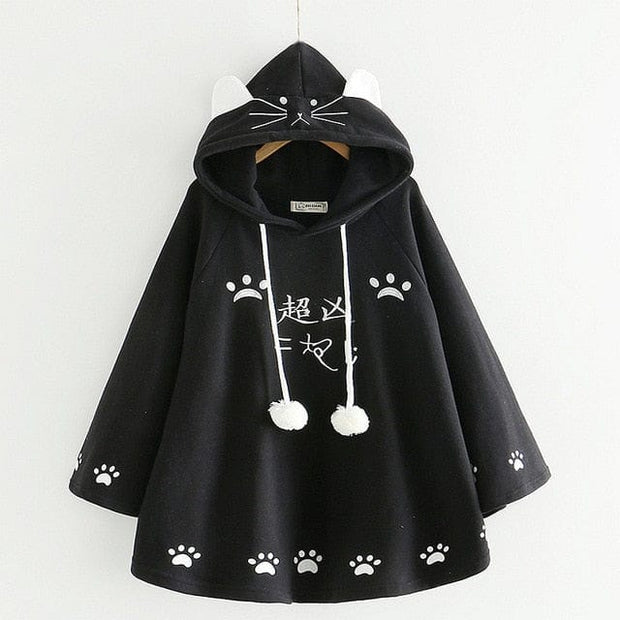 Kawaii Kätzchen Ohren Poncho Hoodie – Niedlicher Kapuzenpullover