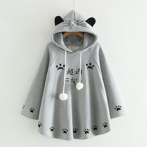 Kawaii Kätzchen Ohren Poncho Hoodie – Niedlicher Kapuzenpullover