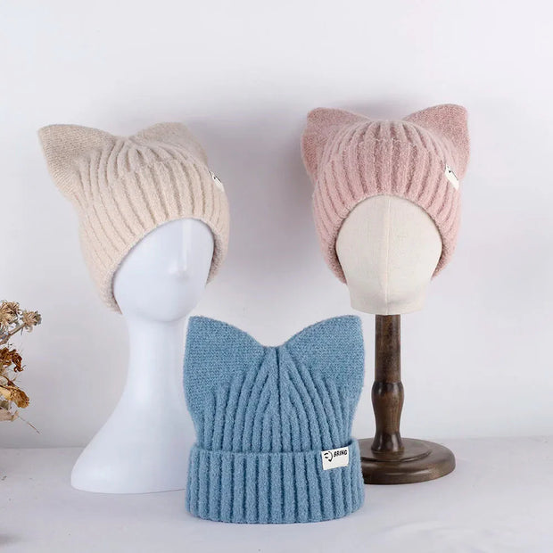 Kawaii Katze Beanie Mütze Koreanisch Stil Wolle Strickmütze
