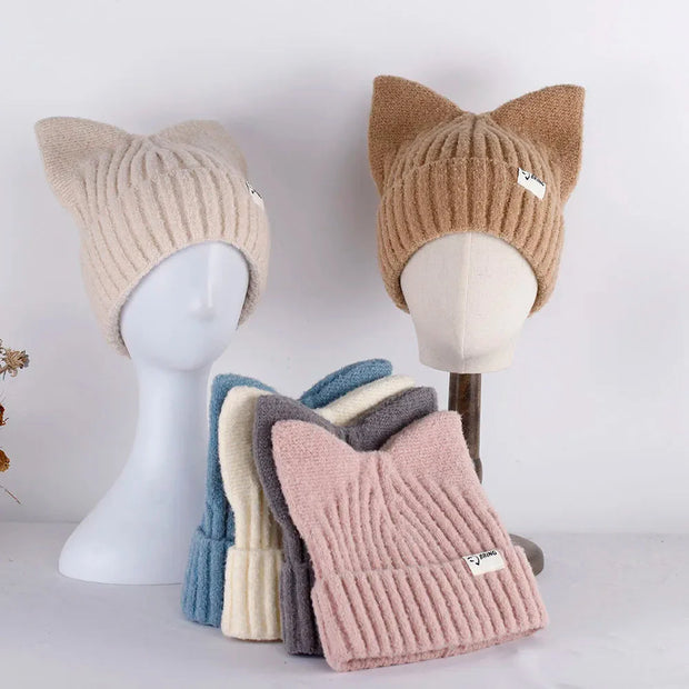 Kawaii Katze Beanie Mütze Koreanisch Stil Wolle Strickmütze