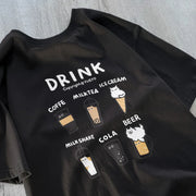 Korean Drink Katze T-Shirt – Lockeres Cartoon Tee