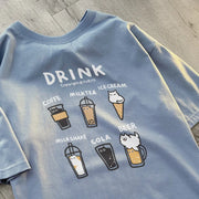 Korean Drink Katze T-Shirt – Lockeres Cartoon Tee