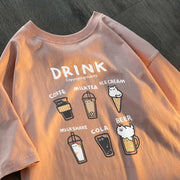 Korean Drink Katze T-Shirt – Lockeres Cartoon Tee