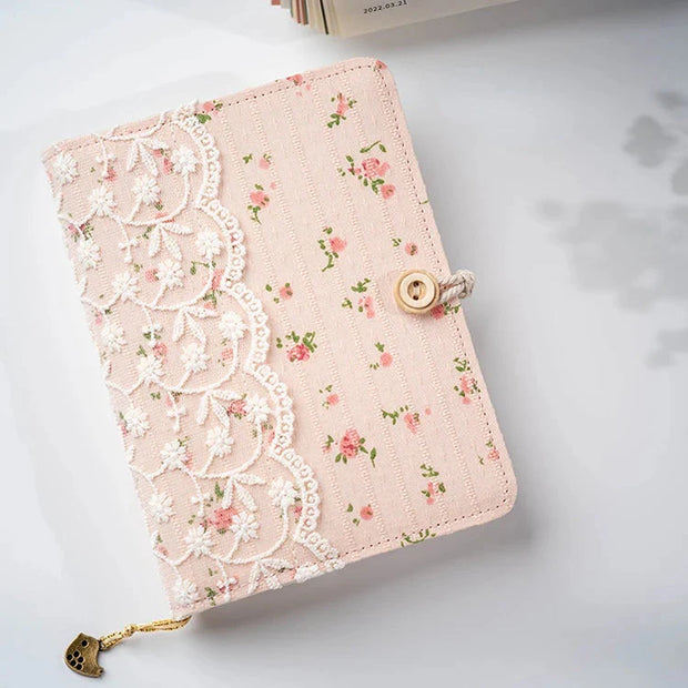 Kawaii Blumen Tagebuch A5/A6/A7 – Rosa Spitze Notizbuch BINDER