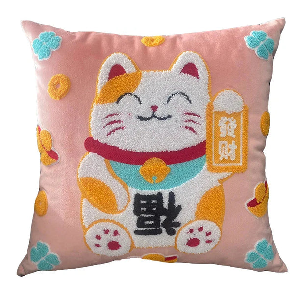 Maneki Neko Plüschkissen – Luxus Glückskatze Kissen