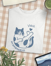 Kawaii Katzen T-Shirt 100% Baumwolle – Nyanghaeyo Meow Design