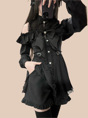 Schulterfreies Spitzenkleid Set – Bluse & Shorts