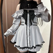 Schulterfreies Spitzenkleid Set – Bluse & Shorts