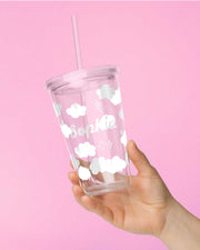 Kawaii Wolkenbecher mit Strohhalm 16oz – Personalisierbar, Geschenk für Mädchen