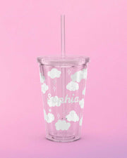 Kawaii Wolkenbecher mit Strohhalm 16oz – Personalisierbar, Geschenk für Mädchen