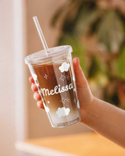Kawaii Wolkenbecher mit Strohhalm 16oz – Personalisierbar, Geschenk für Mädchen