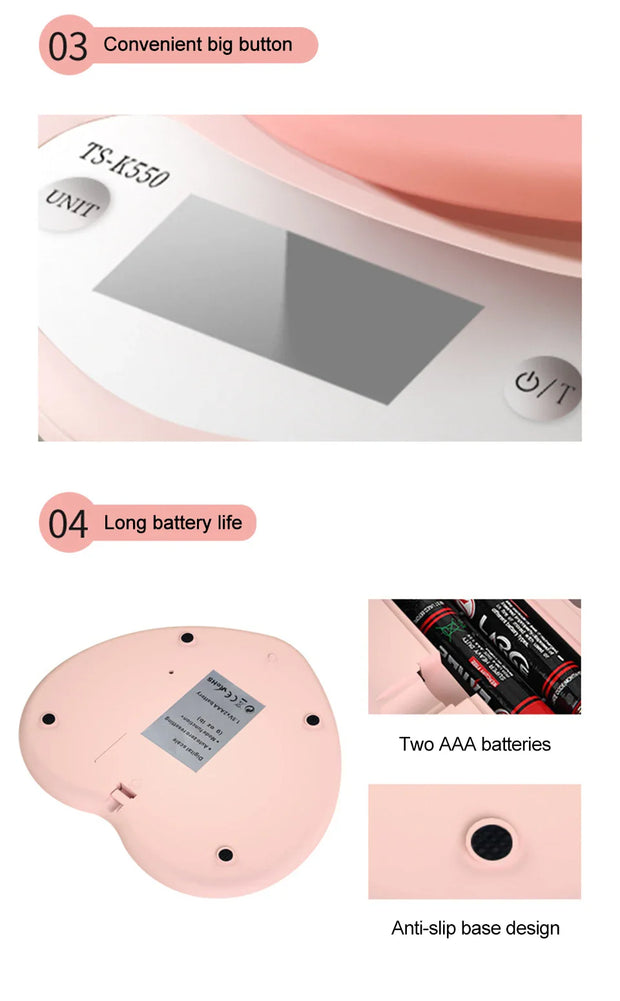 Herzförmige Digitale Küchenwaage Pink – Kawaii Design