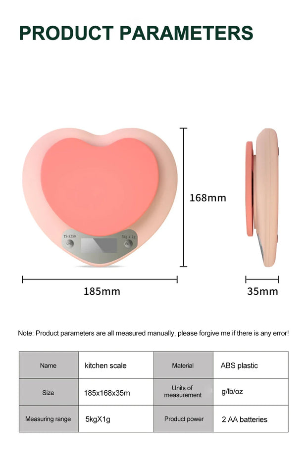 Herzförmige Digitale Küchenwaage Pink – Kawaii Design