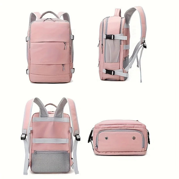 Rosa Wasserdichter Damen Rucksack – Anti-Diebstahl, USB, Groß