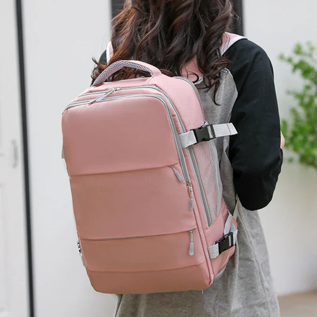 Rosa Wasserdichter Damen Rucksack – Anti-Diebstahl, USB, Groß
